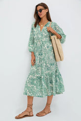 Misty Jade Blossom Long Sleeve Salty Paloma Caftan